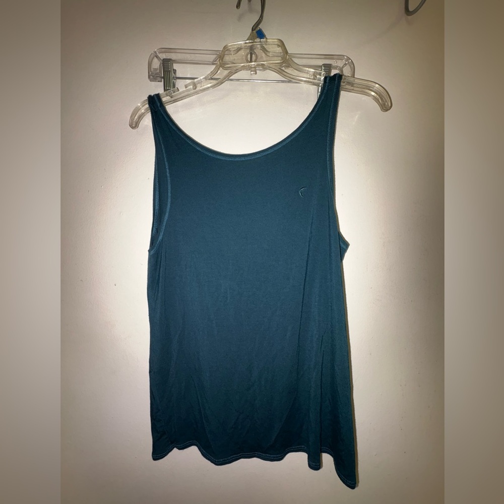 Zyia Active Womens Dark Teal Stretch Sleeveless Twist Back Pullover Tank Top S
